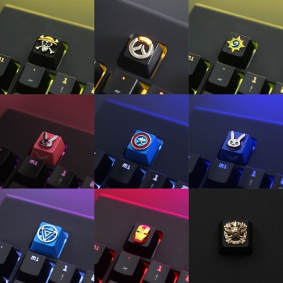 1pc Artisan Zinc-plated Alu-alloy Keycaps for Mechanical Keyboard R4 Overwatch DVA / Iron Man / One Piece / Captain America